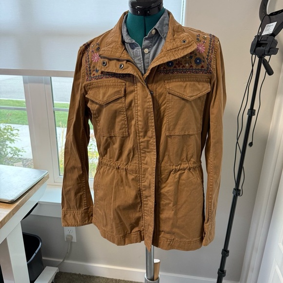 Style & Co Tan Floral Embroidered Utility Jacket Size Medium - Picture 1 of 8
